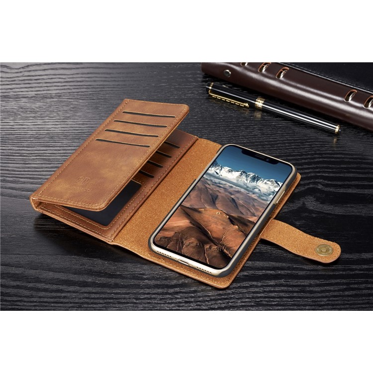 dg. MING Split Cuero Tri-cubierta de las ranuras de tarjeta del doblez + Cubierta de la contraportada de la PC para el iPhone X 5.8 inch - marrón-8