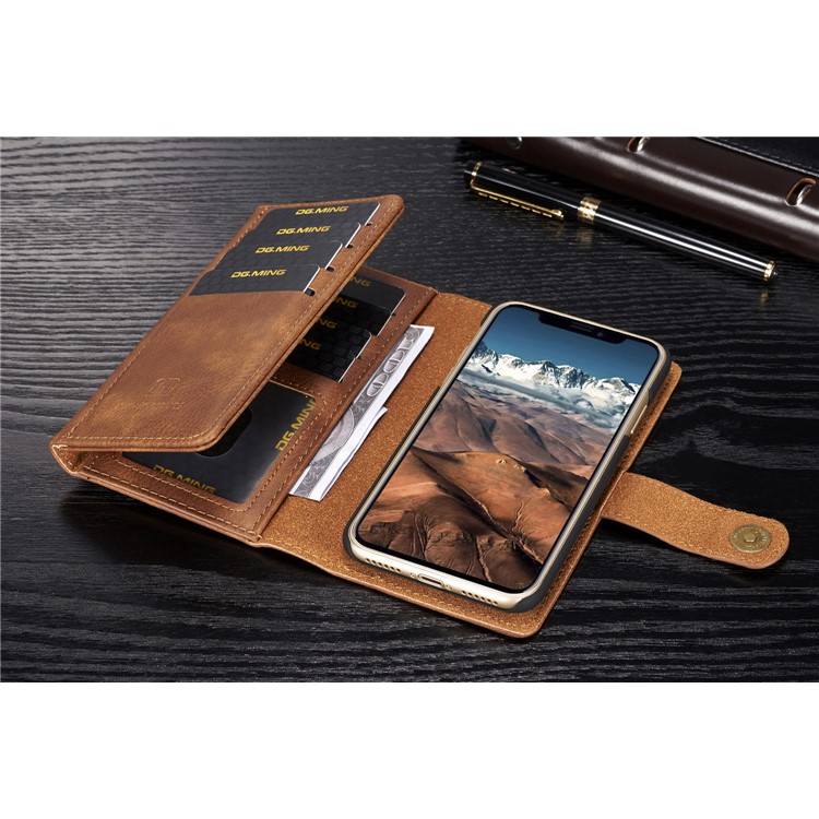 dg. MING Split Cuero Tri-cubierta de las ranuras de tarjeta del doblez + Cubierta de la contraportada de la PC para el iPhone X 5.8 inch - marrón-9
