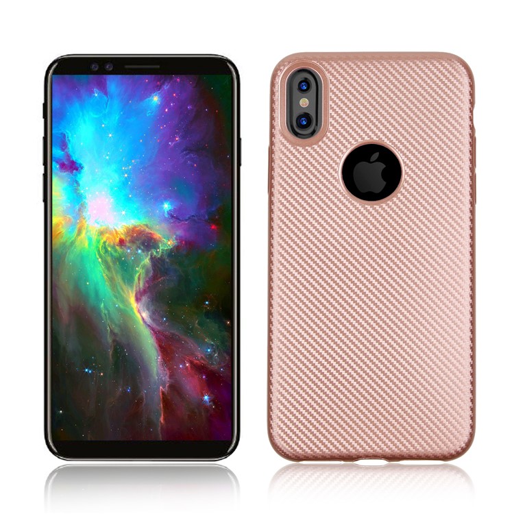 

Текстура Из Углеродного Волокна. Корпус Для Телефона TPU Для Iphone X / 10 5.8 Inch - Розовое Золото, iPhone Xs