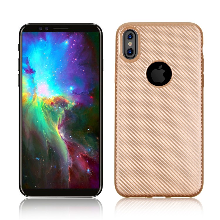 

Carbon Fiber Texture TPU Mobile Phone Casing for iPhone XS / X 5.8 inch - Gold, iPhone Xs
