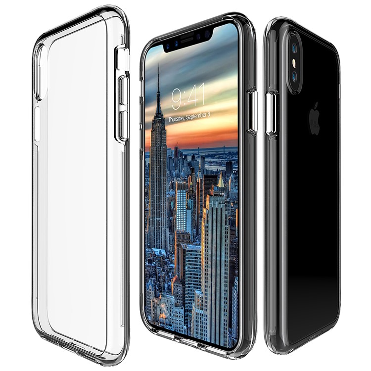 

For iPhone X 5.8 inch Clear PC Back + TPU Frame Hybrid Phone Case - Transparent, iPhone X
