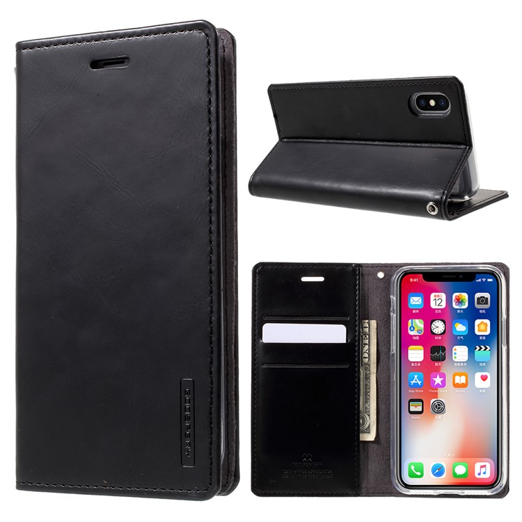 Mercury goospery синяя луна кожаный чехол для кошелька для iphone x 5.8 inch - черный