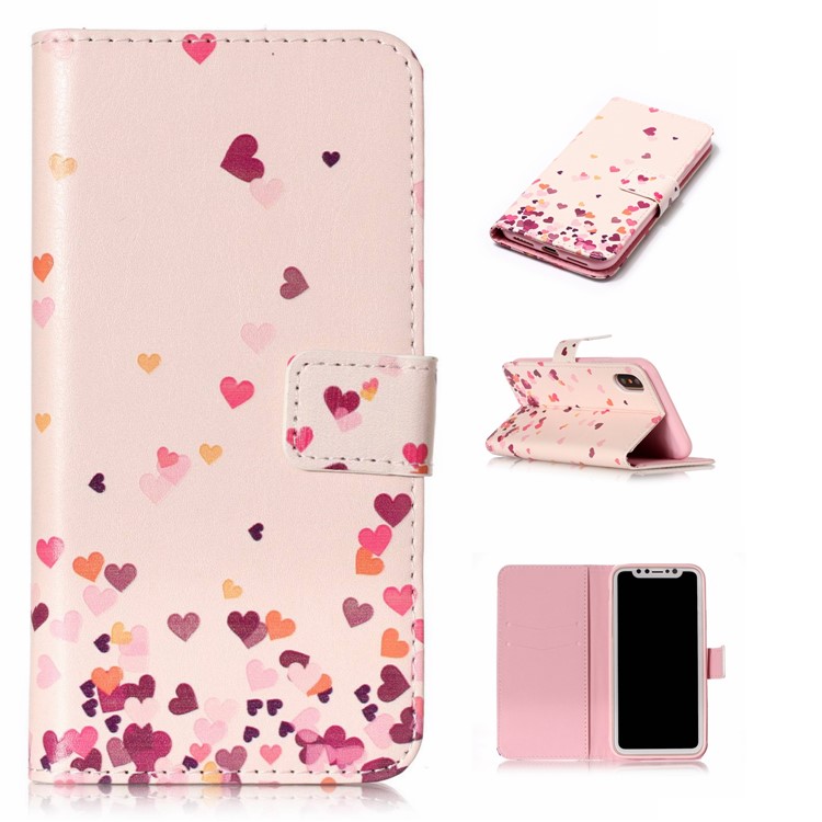 

Embossed Pattern Leather Wallet Case Phone Accessory for iPhone X 5.8 inch - Flying Hearts