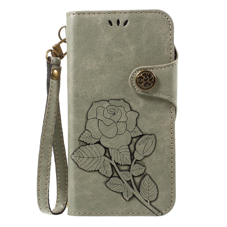 

Vintage Style Rose Pattern Wallet Leather Stand Cell Phone Case for iPhone X 5.8 inch - Grey