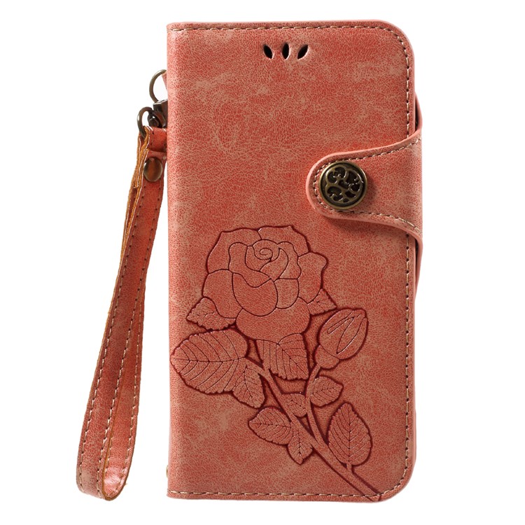 

Vintage Style Rose Pattern Wallet Leather Stand Mobile Phone Case Shell for iPhone X/XS 5.8 inch - Pink