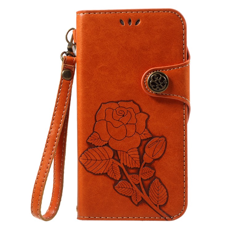 

Retro Style Rose Pattern Wallet Leather Stand Mobile Phone Case for iPhone X/XS 5.8 inch - Orange