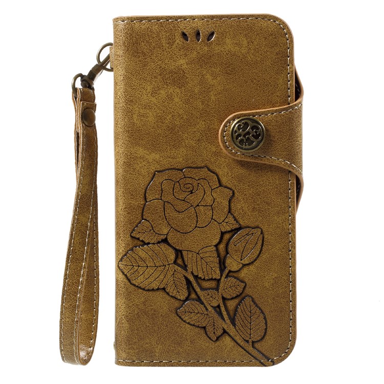 

Vintage Style Rose Pattern Wallet Leather Stand Mobile Phone Case with Strap for iPhone X/XS 5.8 inch - Gold