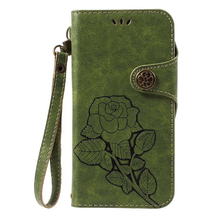 

Vintage Style Rose Pattern Wallet Leather Stand Mobile Phone Case with Lanyard for iPhone X/XS 5.8 inch - Green