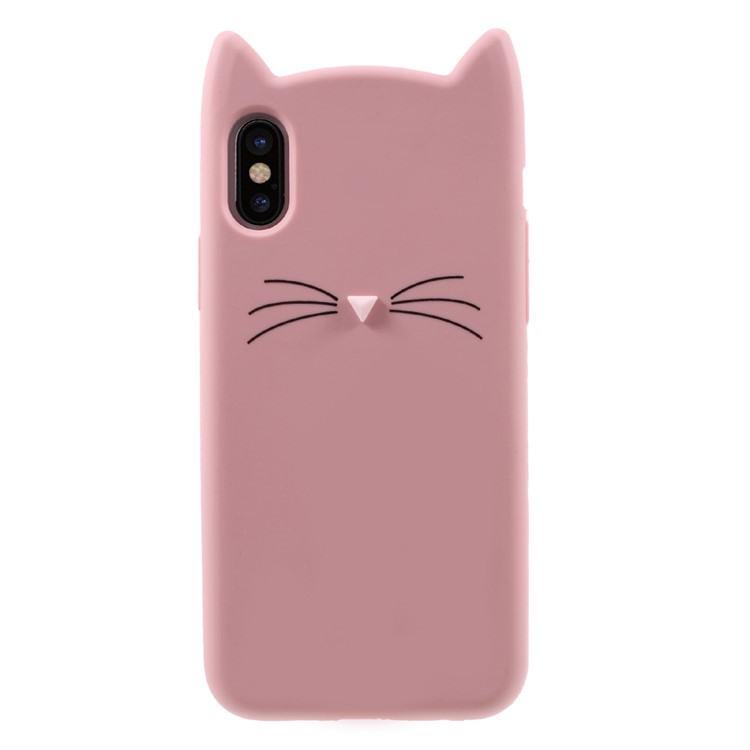 

3D Mustache Cat Soft Silicone Case Shell for iPhone X/10 5.8 inch - Pink, iPhone X
