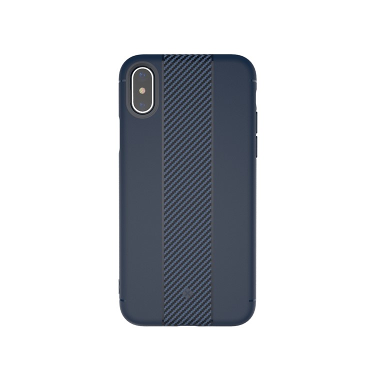 TOTU Soft Series Carbon Fiber Texture Anti-slip TPU Phone Shell for iPhone XS / X/10 5.8 inch - Dark Blue-1