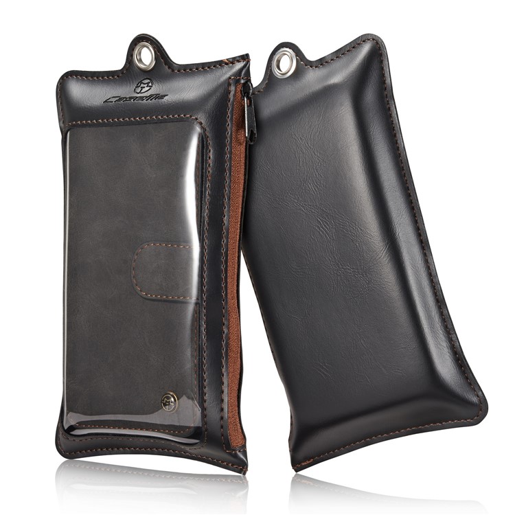 CASEME 2-à la place de qqn-1 multiples-fonctionnel Zipper Wallet Split Leather Case pour iPhone X (Dix) 5.8 inch - Noir-14