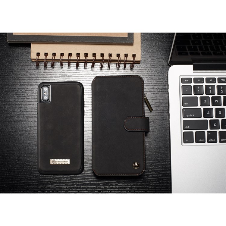 CASEME 2-à la place de qqn-1 multiples-fonctionnel Zipper Wallet Split Leather Case pour iPhone X (Dix) 5.8 inch - Noir-3