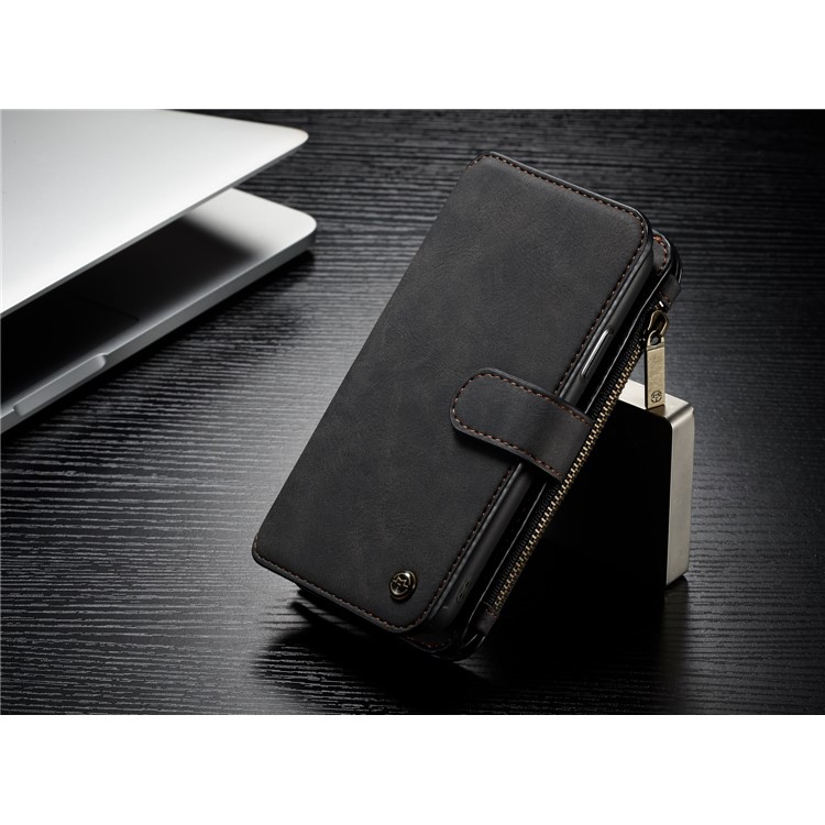 CASEME 2-à la place de qqn-1 multiples-fonctionnel Zipper Wallet Split Leather Case pour iPhone X (Dix) 5.8 inch - Noir-4