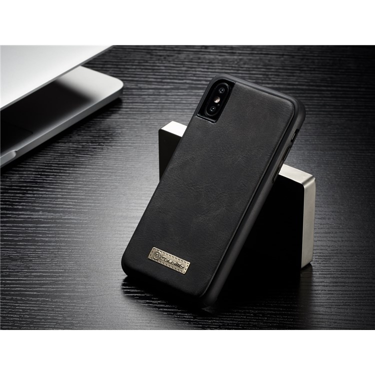 CASEME 2-à la place de qqn-1 multiples-fonctionnel Zipper Wallet Split Leather Case pour iPhone X (Dix) 5.8 inch - Noir-6