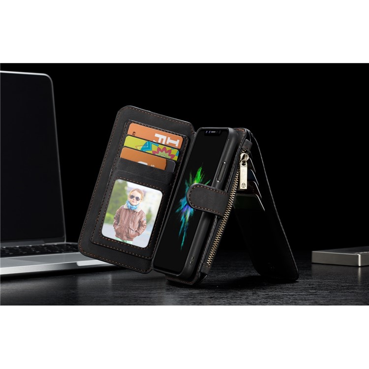 CASEME 2-à la place de qqn-1 multiples-fonctionnel Zipper Wallet Split Leather Case pour iPhone X (Dix) 5.8 inch - Noir-8