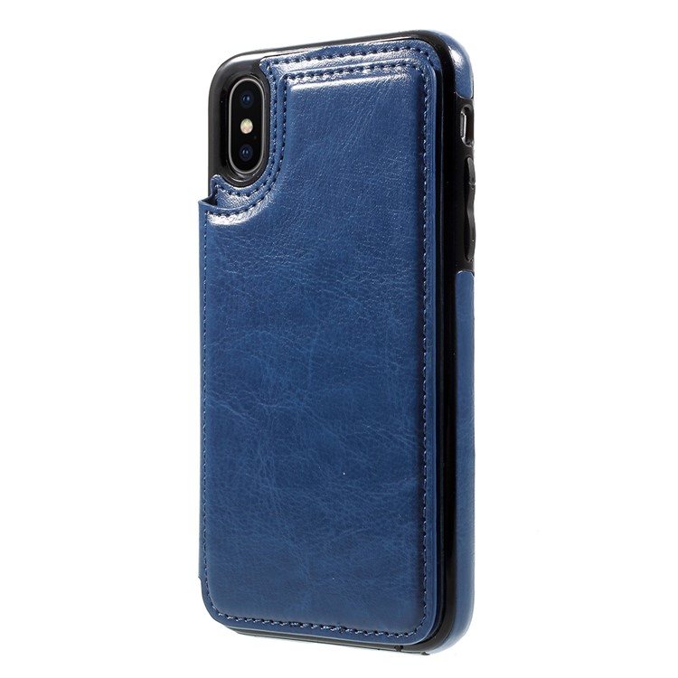 

PU Leather Coated TPU Kickstand Back Cover with Card Slots for iPhone XS / X 5.8 inch - Blue