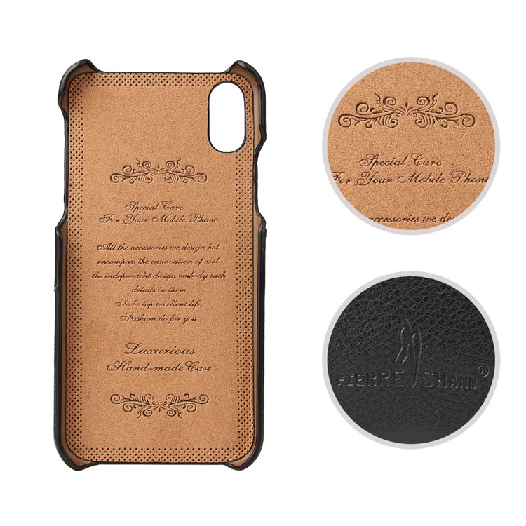 FIERRE SHANN Split Leather Coated PC Back Cover with Card Holder for iPhone 8 - Black-2