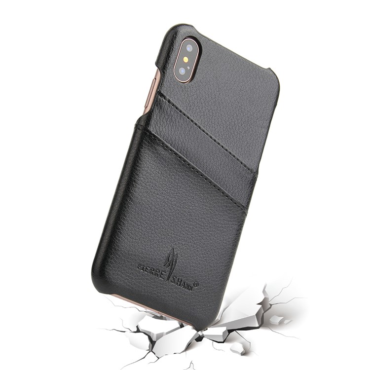 FIERRE SHANN Split Leather Coated PC Back Cover with Card Holder for iPhone 8 - Black-4