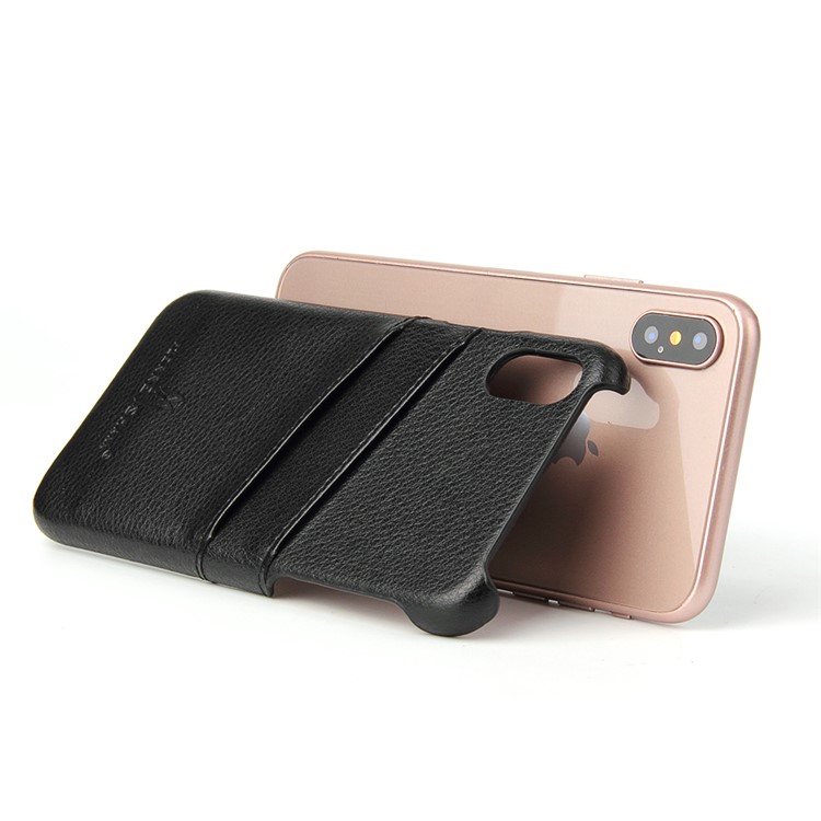 FIERRE SHANN Split Leather Coated PC Back Cover with Card Holder for iPhone 8 - Black-5