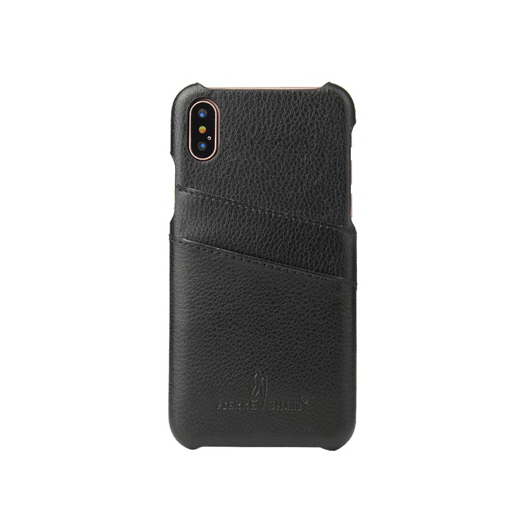 FIERRE SHANN Split Leather Coated PC Back Cover with Card Holder for iPhone 8 - Black-6