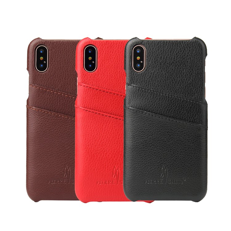 FIERRE SHANN Split Leather Coated PC Back Cover with Card Holder for iPhone 8 - Black-7