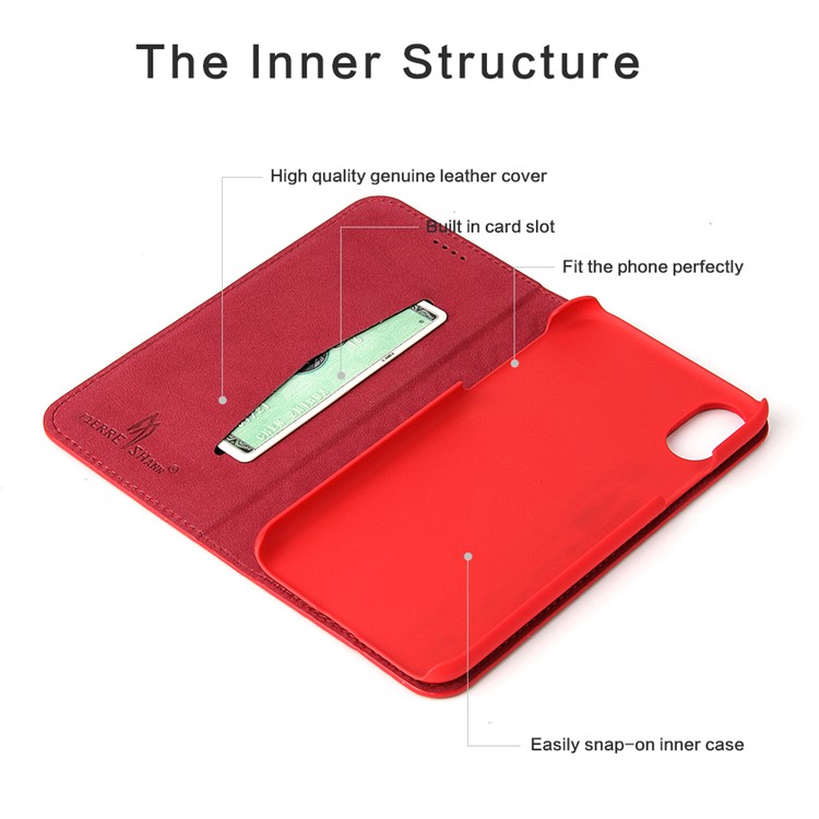 FIERRE SHANN Chinese Coin Texture Genuine Leather Card Slot Stand Case for iPhone 8 - Red-2