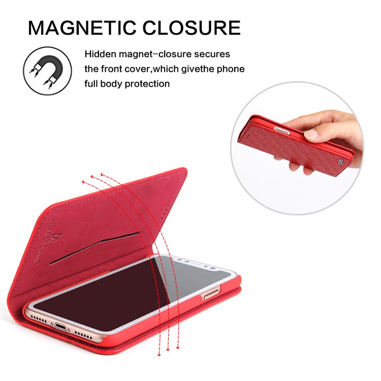 FIERRE SHANN Chinese Coin Texture Genuine Leather Card Slot Stand Case for iPhone 8 - Red-4