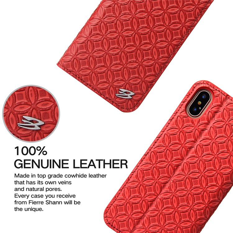FIERRE SHANN Chinese Coin Texture Genuine Leather Card Slot Stand Case for iPhone 8 - Red-5
