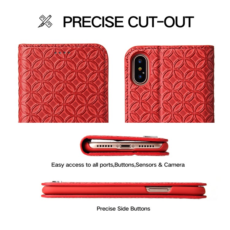 FIERRE SHANN Chinese Coin Texture Genuine Leather Card Slot Stand Case for iPhone 8 - Red-6