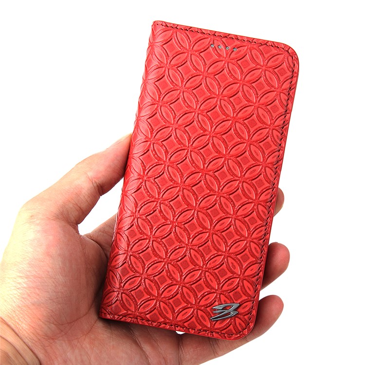 FIERRE SHANN Chinese Coin Texture Genuine Leather Card Slot Stand Case for iPhone 8 - Red-7