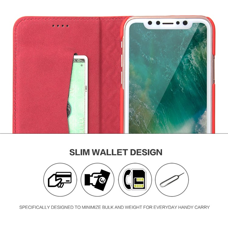 FIERRE SHANN Chinese Coin Texture Genuine Leather Card Slot Stand Case for iPhone 8 - Red-8
