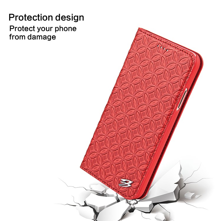 FIERRE SHANN Chinese Coin Texture Genuine Leather Card Slot Stand Case for iPhone 8 - Red-9