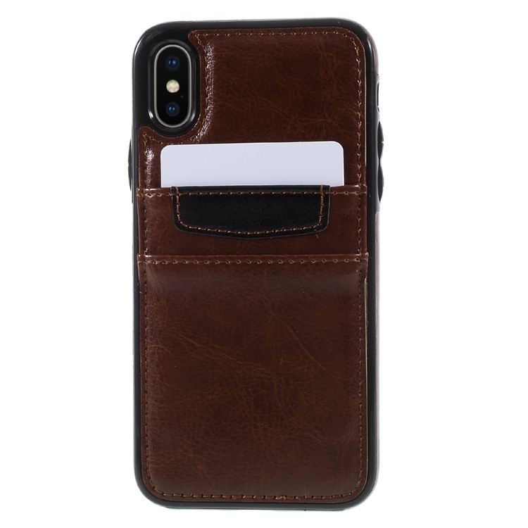 

Double Card Slots PU Leather Coated TPU Phone Cover for iPhone XS / X 5.8 inch - Brown, iPhone Xs