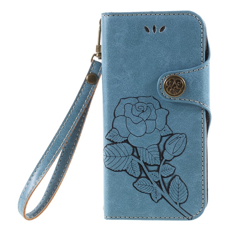 

Retro Style Imprint Rose Pattern Wallet Stand Leather Magnetic Mobile Phone Case for iPhone 8 / 7 4.7 inch - Blue, iPhone 8