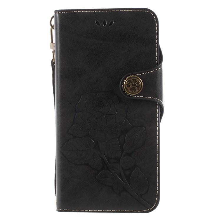 

Vintage Style Imprint Rose Pattern Stand Leather Wallet Cover for iPhone 8 Plus / 7 Plus 5.5 inch - Black