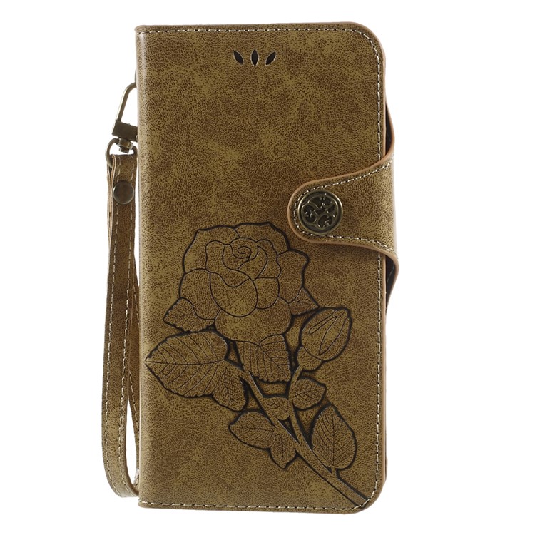 

Retro Style Imprint Rose Pattern PU Leather Card Holder Phone Cover for iPhone 8 Plus / 7 Plus 5.5 inch - Gold