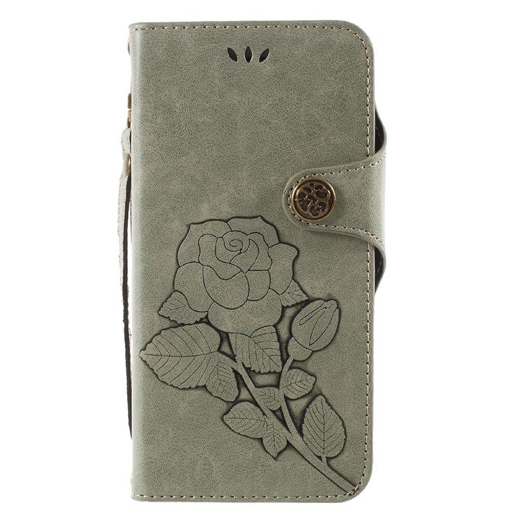 

Vintage Style Imprint Rose Pattern PU Leather Mobile Phone Shell with Card Slots for iPhone 8 Plus / 7 Plus 5.5 inch - Grey