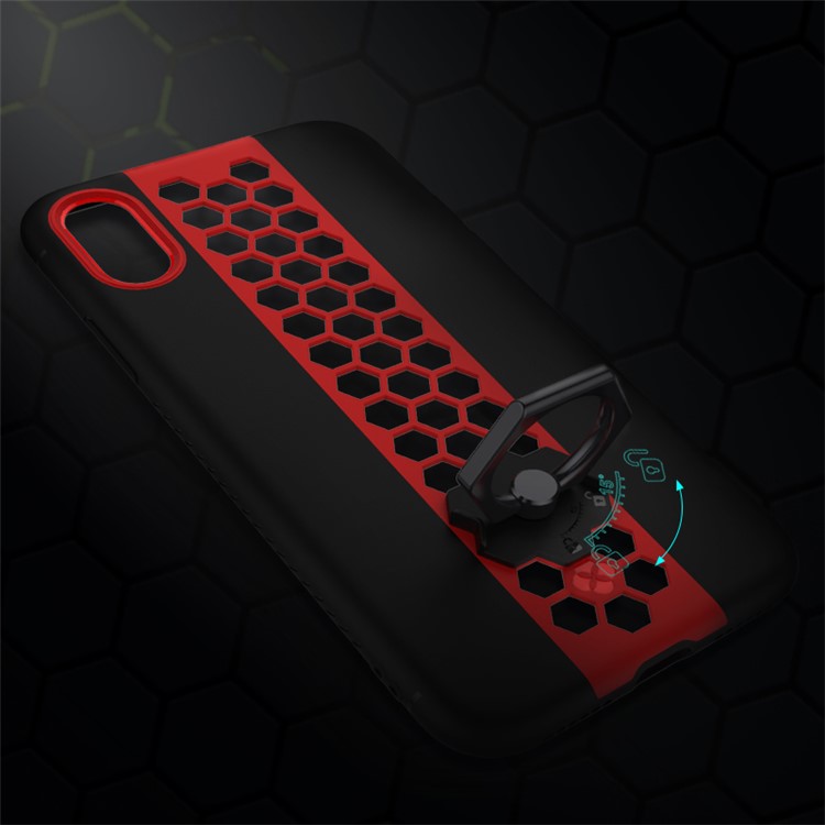 

TOTU Hollow Honeycomb Ring Kickstand TPU Cover for iPhone XS / X 5.8 inch - Red