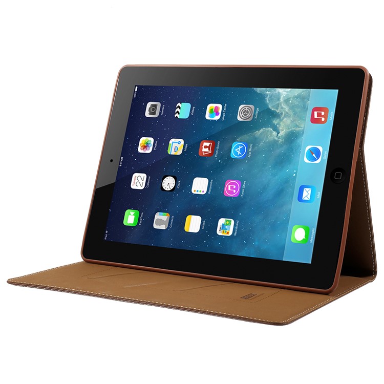 GEBEI Litschi Korn Kartensteckplätze Leder Schutzhülle Shell Für Ipad 4 / 3 / 2 - Braun-4