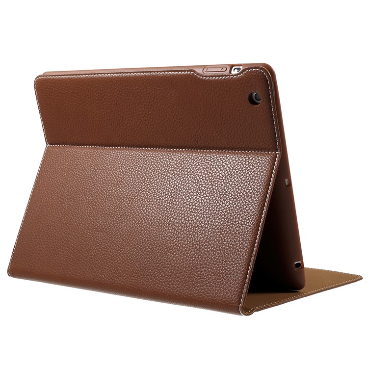 GEBEI Litschi Korn Kartensteckplätze Leder Schutzhülle Shell Für Ipad 4 / 3 / 2 - Braun-5