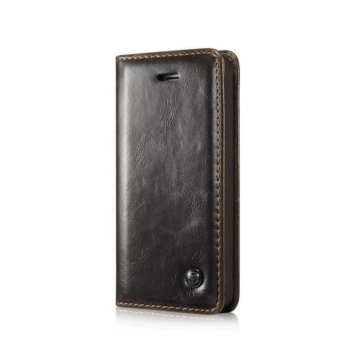 CASEME Öl Wachs Leder Stand Telefon Abdeckung für iPhone SE 5s 5 - Braun-1