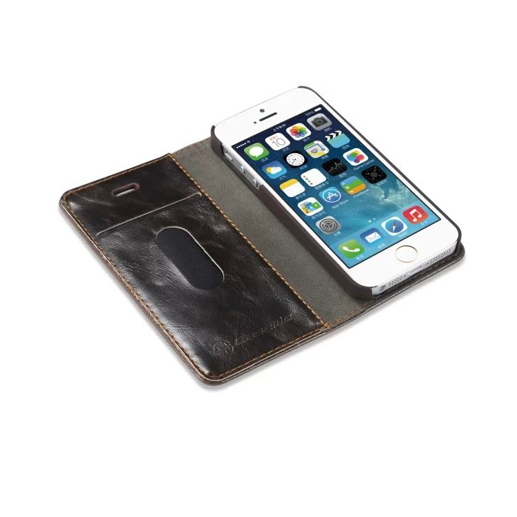 CASEME Öl Wachs Leder Stand Telefon Abdeckung für iPhone SE 5s 5 - Braun-10