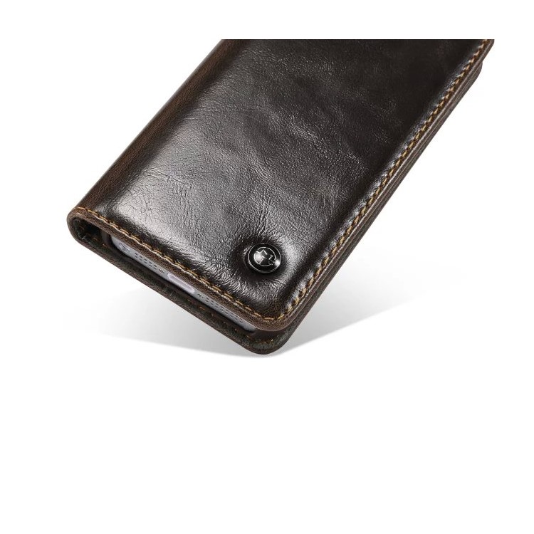 CASEME Öl Wachs Leder Stand Telefon Abdeckung für iPhone SE 5s 5 - Braun-11