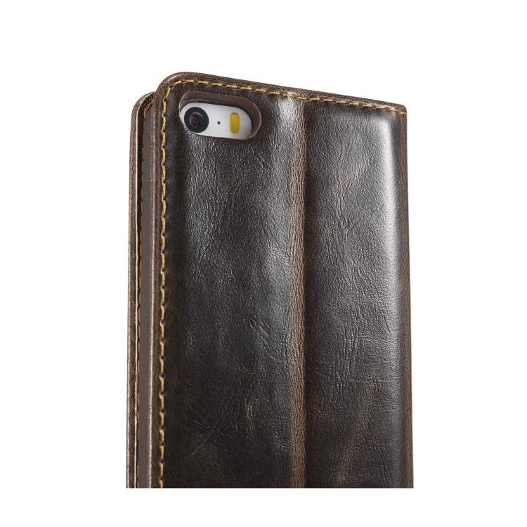 CASEME Öl Wachs Leder Stand Telefon Abdeckung für iPhone SE 5s 5 - Braun-12