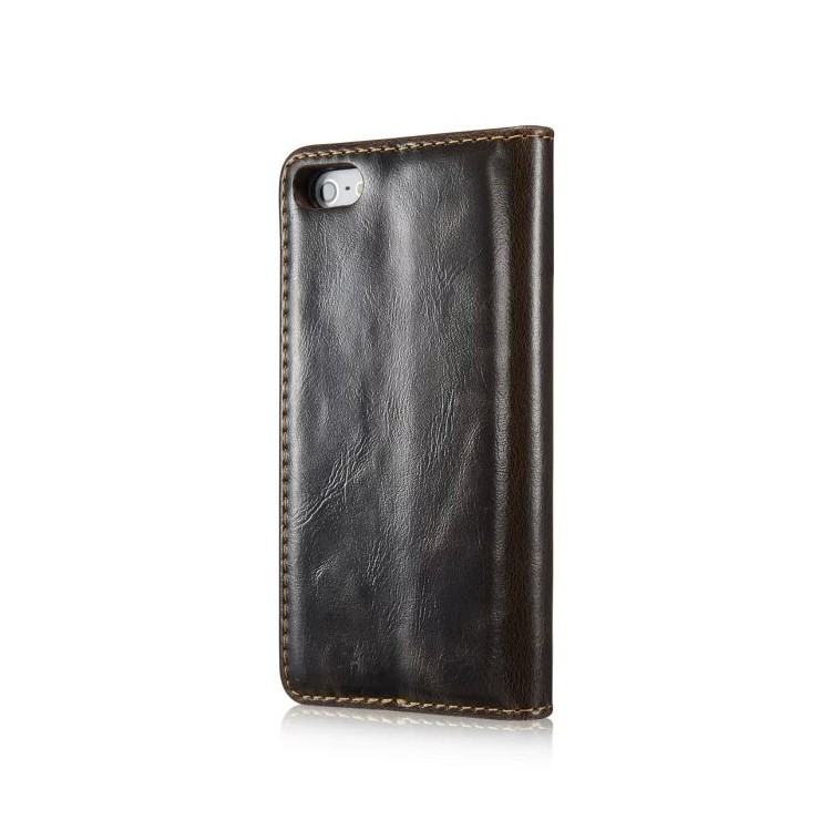 CASEME Öl Wachs Leder Stand Telefon Abdeckung für iPhone SE 5s 5 - Braun-2