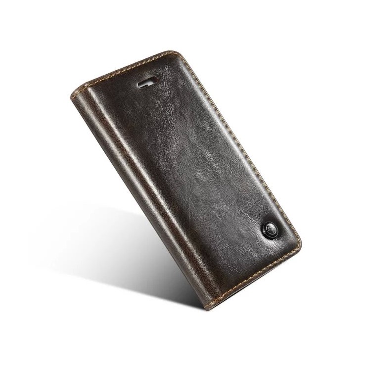 CASEME Öl Wachs Leder Stand Telefon Abdeckung für iPhone SE 5s 5 - Braun-3