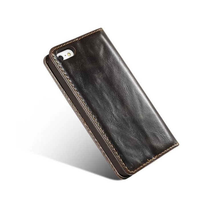 CASEME Öl Wachs Leder Stand Telefon Abdeckung für iPhone SE 5s 5 - Braun-4