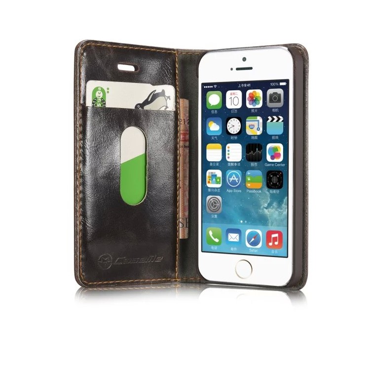 CASEME Öl Wachs Leder Stand Telefon Abdeckung für iPhone SE 5s 5 - Braun-7