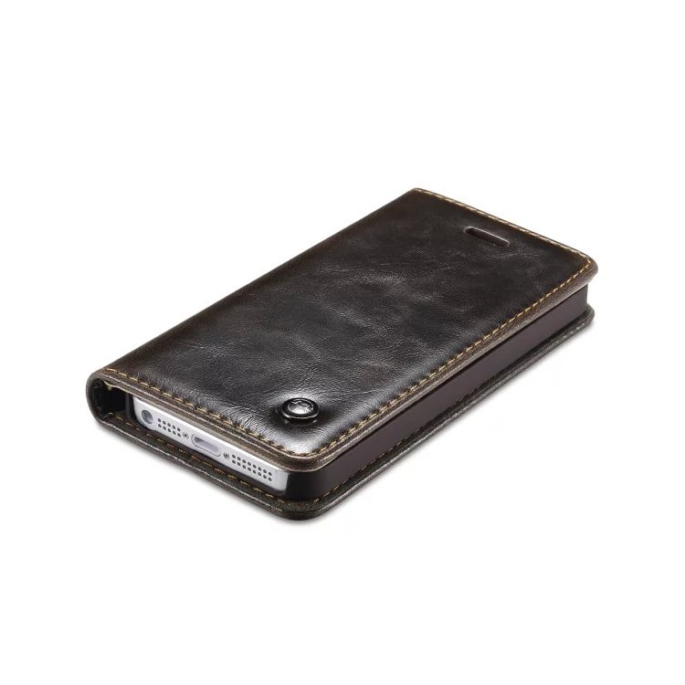 CASEME Öl Wachs Leder Stand Telefon Abdeckung für iPhone SE 5s 5 - Braun-8