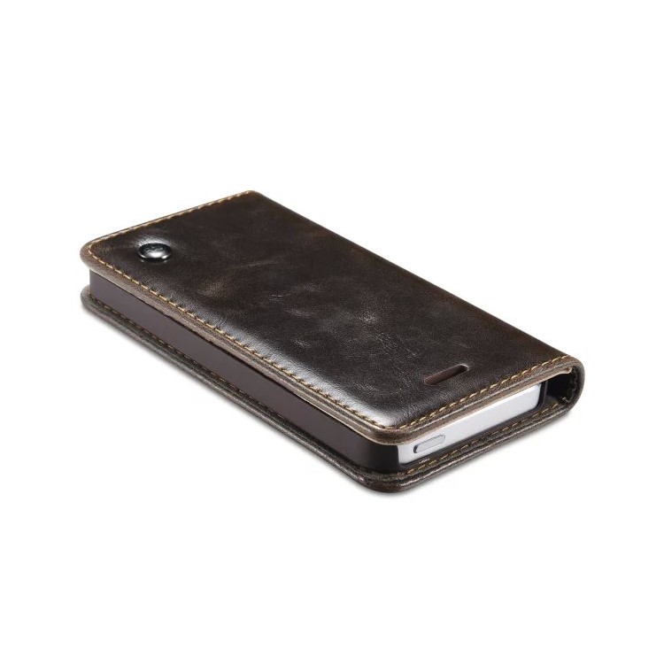 CASEME Öl Wachs Leder Stand Telefon Abdeckung für iPhone SE 5s 5 - Braun-9
